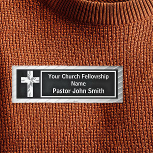 Badge D'identification Church Pastor Classy Argent Et Noir