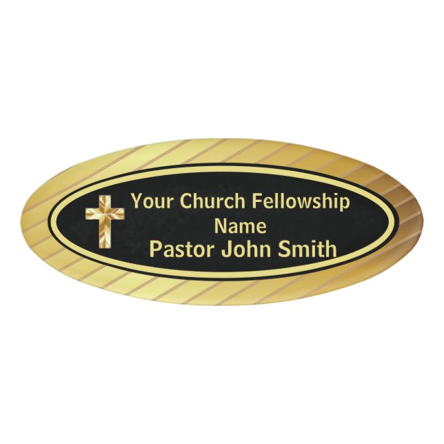 Badge D'identification Church Pastor Classy Or Et Noir Oval (Devant)