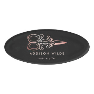 Badge D'identification Ciseaux Rose Gold Vintage Entreprise de Coiffeur