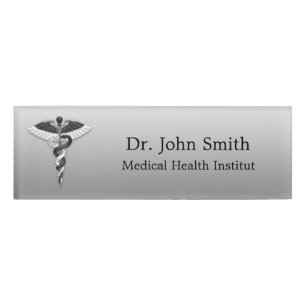 Badge D'identification Classique Noble Médicale Élégant Noir Blanc Caducé