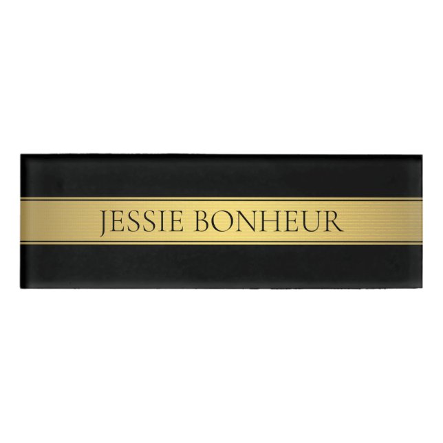 Badge D'identification Classy Faux Gold Stripe & Black Arrière - plan ou  (Devant)