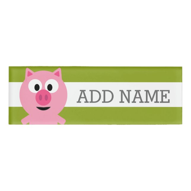 Badge D'identification Cochon de ferme en caricatures - rose et vert citr (Devant)