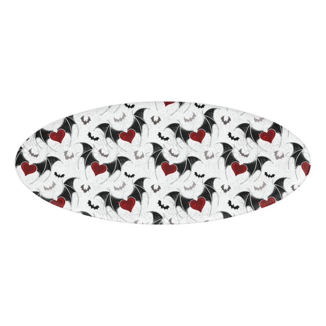 Badge D'identification Coeur d'Halloween avec ailes de chauve-souris noir (Devant)
