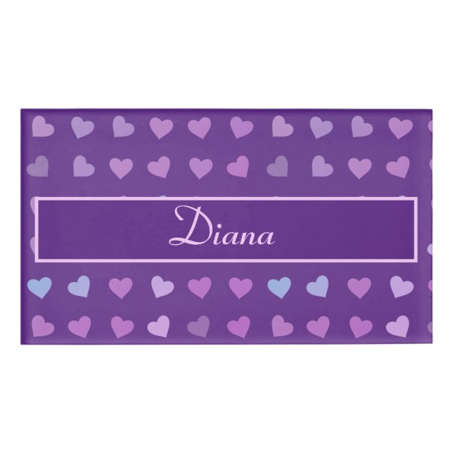 BADGE D'IDENTIFICATION COEURS PASTEL PURPLE PERSONNALISÉ (Devant)