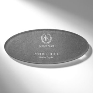 Badge D'identification Coiffeur de luxe look cuir gris argent