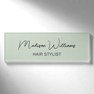 Badge D'identification Coiffeur Moderne Salon Personnel Vert Sauge