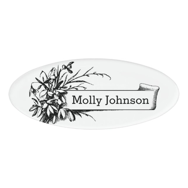 Badge D'identification Conception florale ovale noire et blanche sur la (Devant)