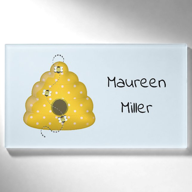 Badge D'identification Cool d'abeilles avec ruche d'abeilles rectangulair (Devant)