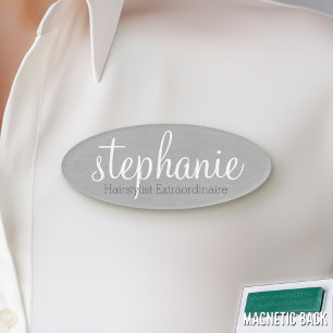 Badge D'identification Copie Girly d'aluminium argenté - manuscrit et