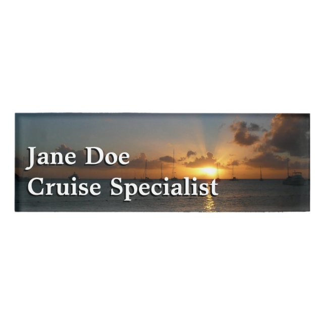 Badge D'identification Coucher de soleil avec voiliers Paysage tropical P (Devant)