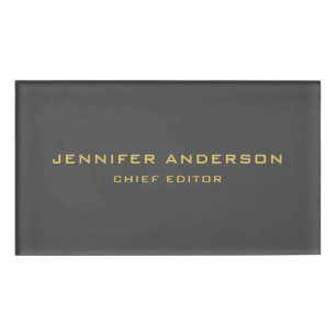 Badge D'identification Couleurs Gris & Or Professionnel Moderne Plat