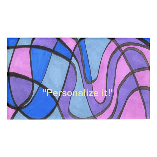 Badge D'identification Courbes douces en rose, bleu et violet (Devant)