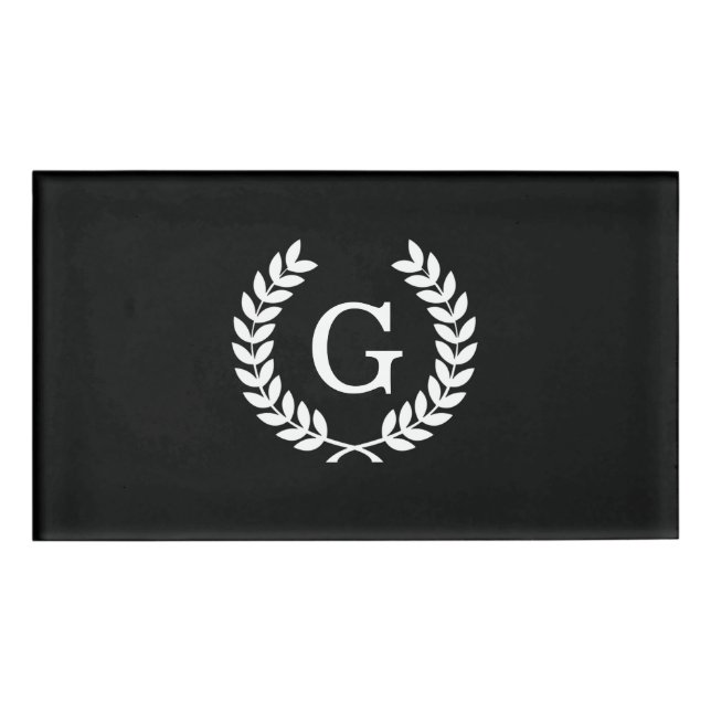Badge D'identification Couronne de laurier blanc noir de blé Monogramme i (Devant)
