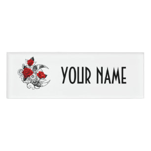 Badge D'identification Croissant mécanique avec roses rouges