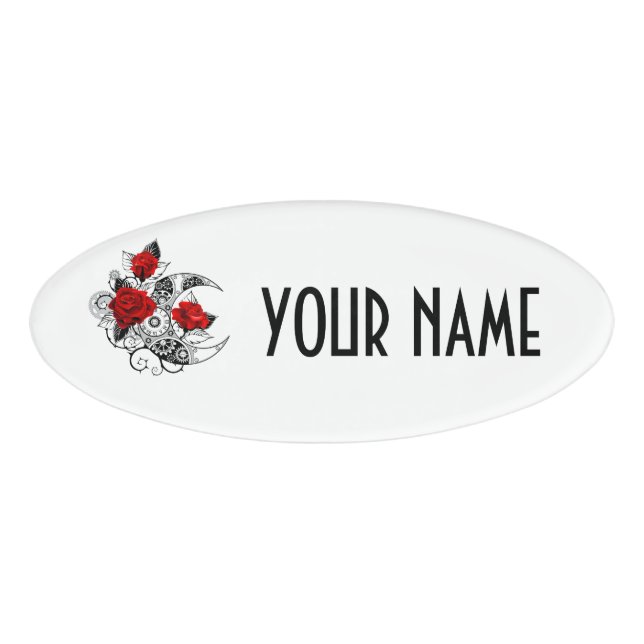 Badge D'identification Croissant mécanique avec roses rouges (Devant)