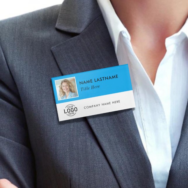 Badge D'identification Custom Photo ID Logo Magnetic Large Sky Blue White (Créateur téléchargé)