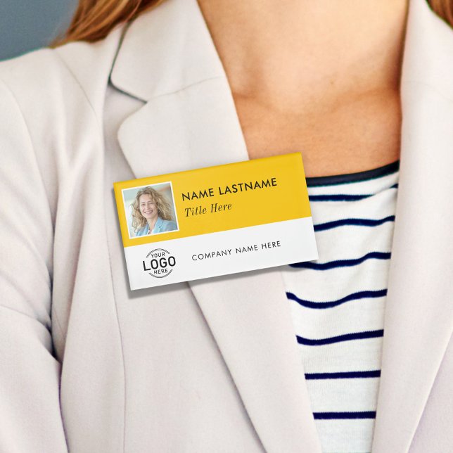 Badge D'identification Custom Photo ID Logo Magnetic Large Yellow White (Créateur téléchargé)
