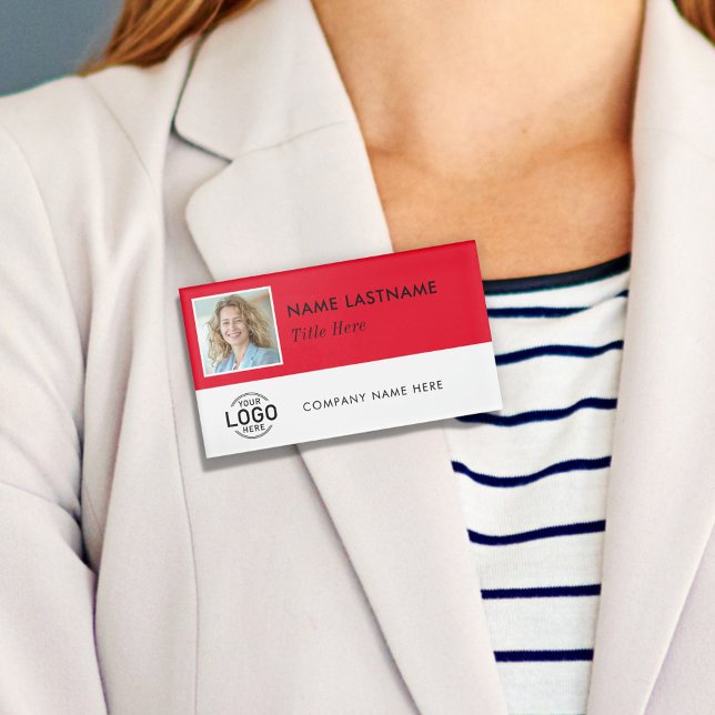 Badge D'identification Custom Photo Logo Magnetic Large Bright Red White (Créateur téléchargé)