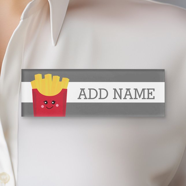 Badge D'identification Cute Kawaii Fries françaises avec nom personnalisé (Custom Name Tag)