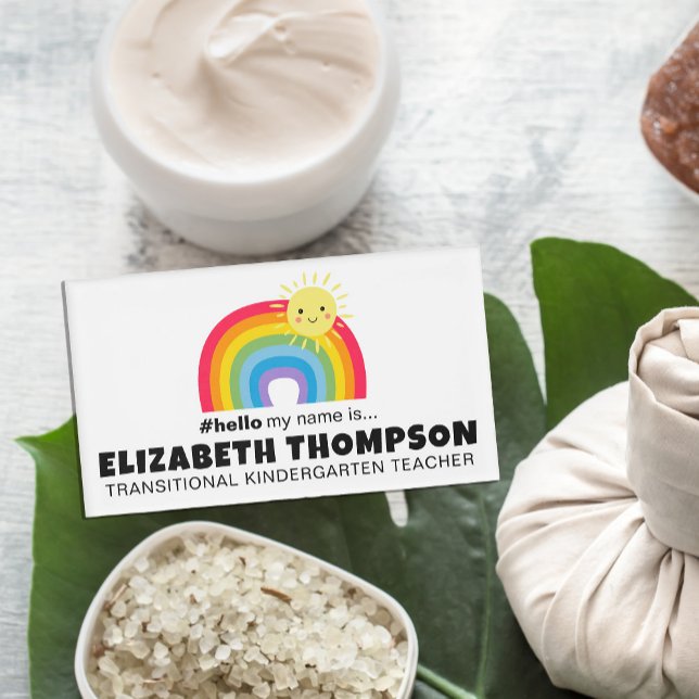 Badge D'identification Cute Rainbow Retro Bonjour Mon Nom Est Magnétique  (Créateur téléchargé)