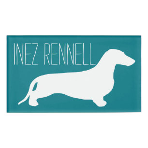 Badge D'identification Dachshund silhouette blanche + vos idées