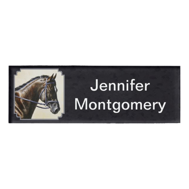 Badge D'identification Dark Bay Dressage Horse Blue Black (Devant)