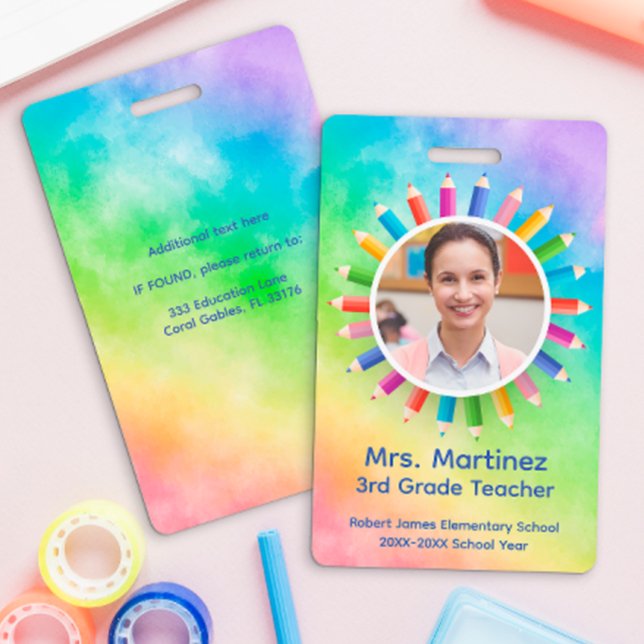 Badge d'identification de l'enseignant Crayons arc (Teacher Badge)