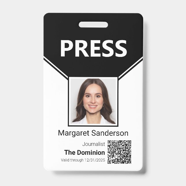 Badge d'identification de presse avec photo et cod (Avant)