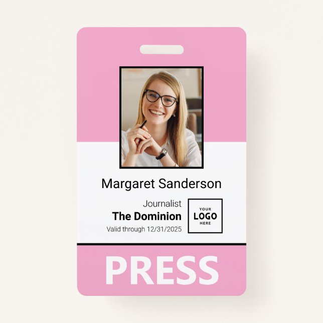 Badge d'identification de presse élégant avec phot (Devant)