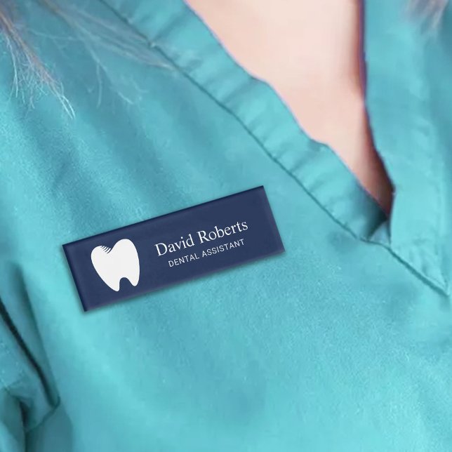 Badge D'identification Dentist Tooth Logo Marine Blue Dental Assistant (Créateur téléchargé)