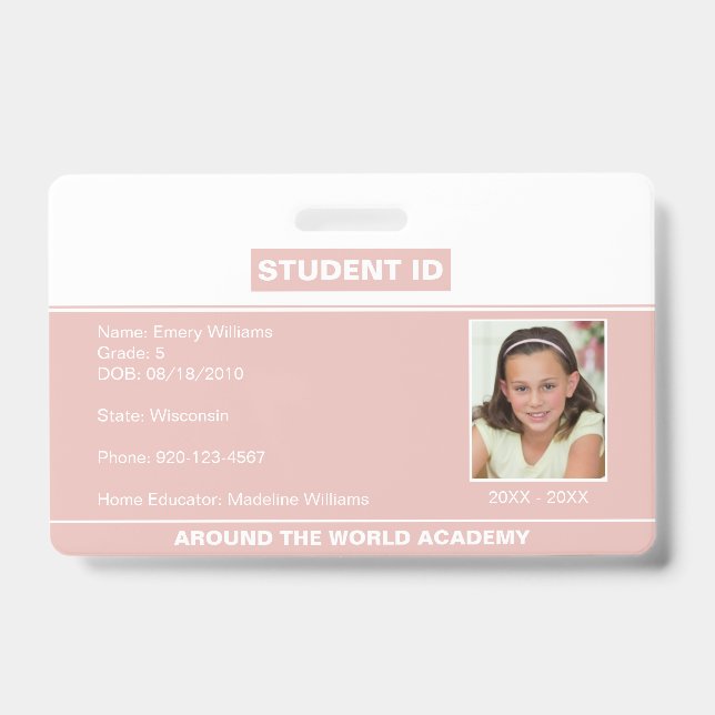 Badge d'identification d'étudiant à domicile Rose  (Avant)