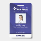 Badge d'identification d'hôpital bleu avec photo e