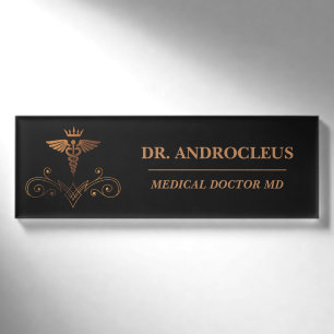 Badge D'identification Docteur Médicale Black Gold Caduceus