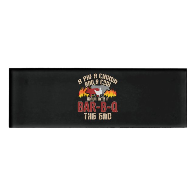Badge D'identification Drôle Cochon Poulet Barre de Vache B Q Barbecue Ch (Devant)