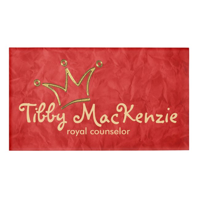 Badge D'identification Drôle or couronne + votre backgr. & texte (Devant)