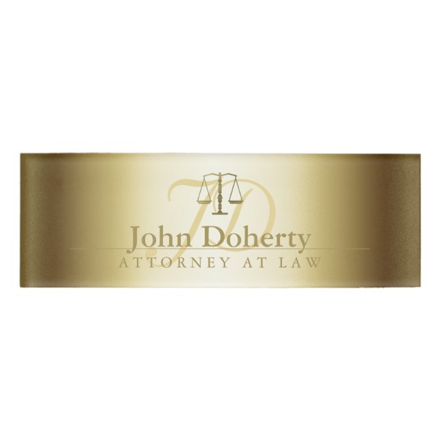 Badge D'identification Échelles élégantes d'or de l'avocat | de justice (Devant)