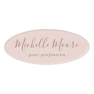 Badge D'identification Écriture féminine élégant rose pâle