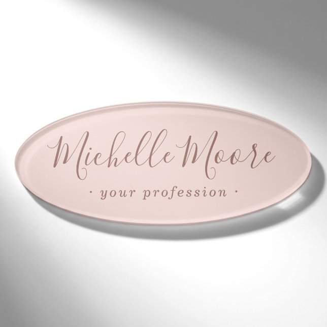 Badge D'identification Écriture féminine élégant rose pâle (Devant)