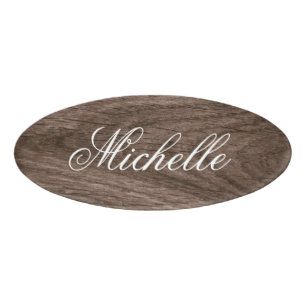 Badge D'identification Écriture féminine élégante de bois de chêne brun