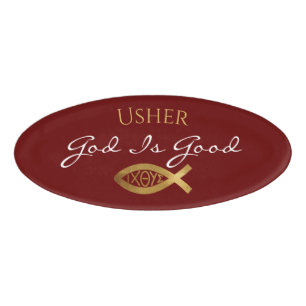 Badge D'identification Église chrétienne Usher Ichthys Rouge