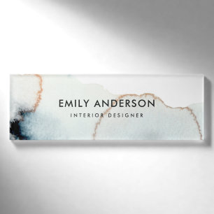 BADGE D'IDENTIFICATION ÉLÉGANT AQUA BLUE GOLD BRUSH STROKE STADE TEXTURE
