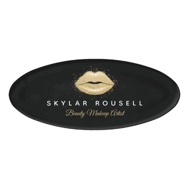 Badge D'identification Élégant Black Gold Beauty Lips Luxe Logo (Devant)