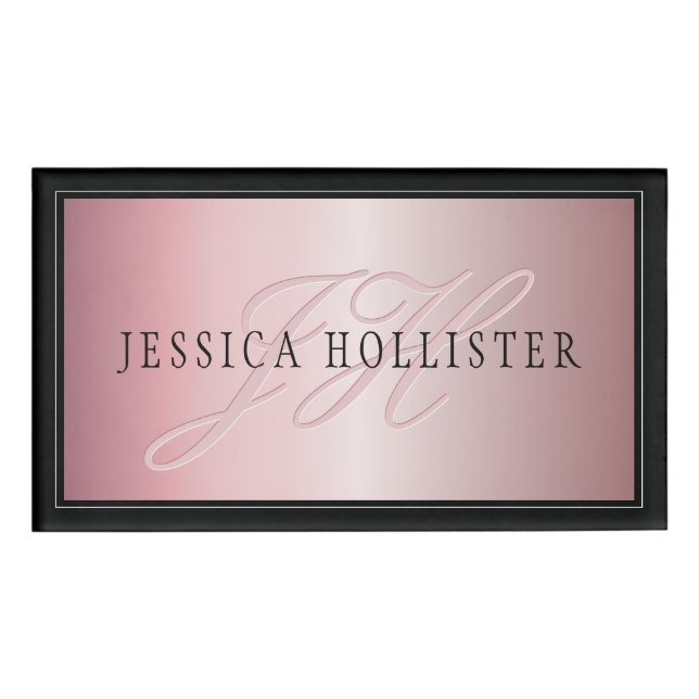 Badge D'identification Elégant Blush Faux Rose Gold | Nom et initiales (Devant)