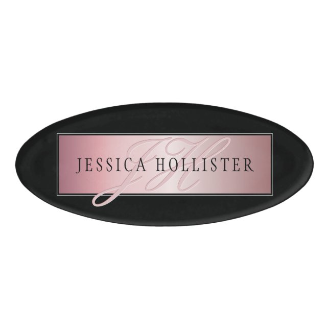 Badge D'identification Elégant Blush Faux Rose Gold | Nom et initiales (Devant)