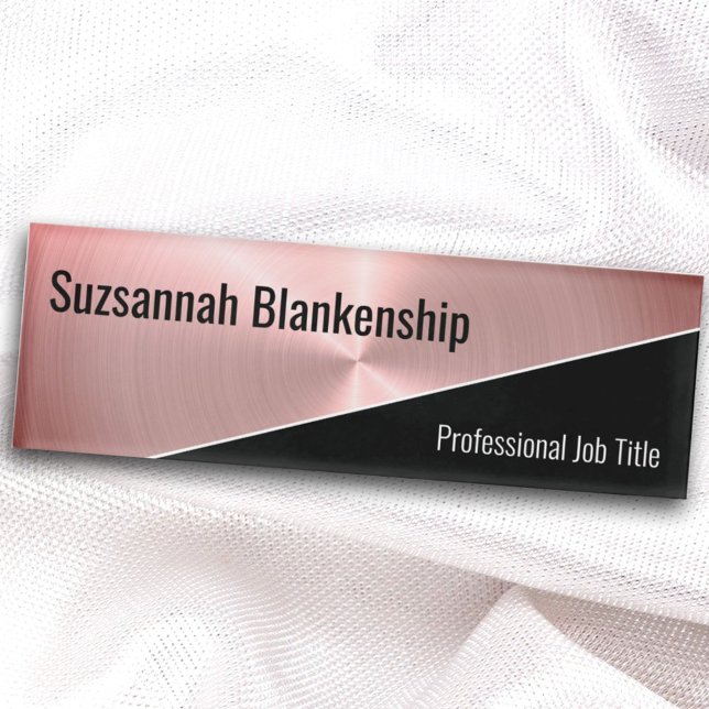 Badge D'identification Élégant brossé métal rose diagonale professionnel (Créateur téléchargé)