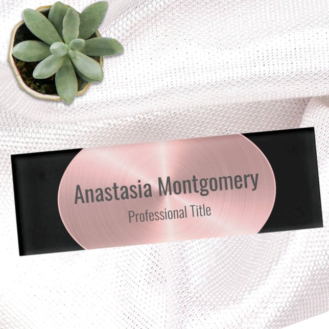 Badge D'identification Elegant Brushed Rose Faux metal Oval Custom (Créateur téléchargé)
