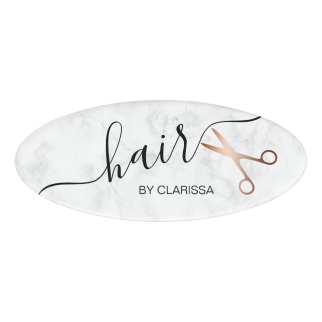 Badge D'identification Elégant ciseaux d'or rose moderne coiffeur (Devant)