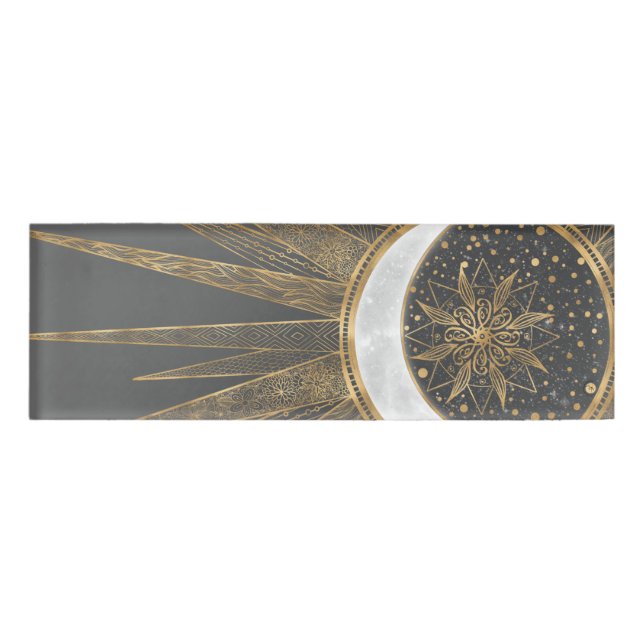Badge D'identification Elegant Gold Doodles Sun Moon Mandala Design (Devant)