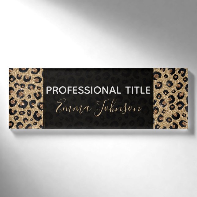 Badge D'identification Elegant Gold Glitter Black Leopard (Devant)