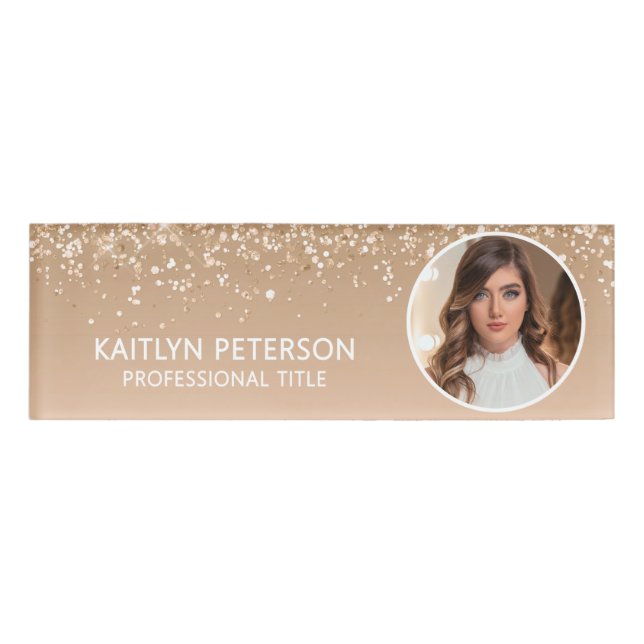 Badge D'identification Elegant Gold Glitter Employee Photo ID (Devant)